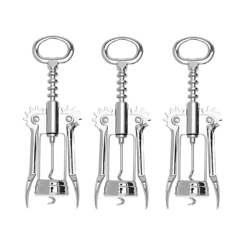 Kit 3 Saca Rolhas Aço Inox Abridor De Garrafa De Vinho