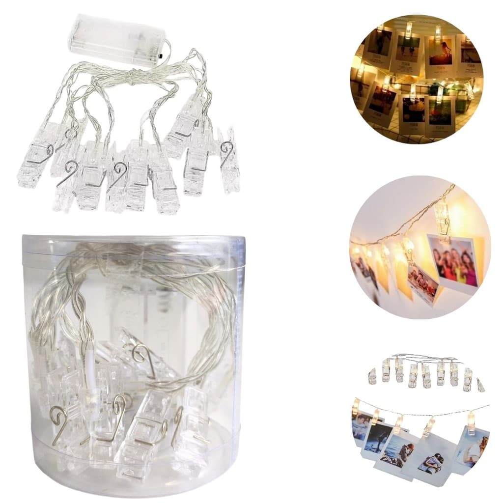 Varal Led 10 Fotos Fio Fita Luz Cordão Pregador Decoração