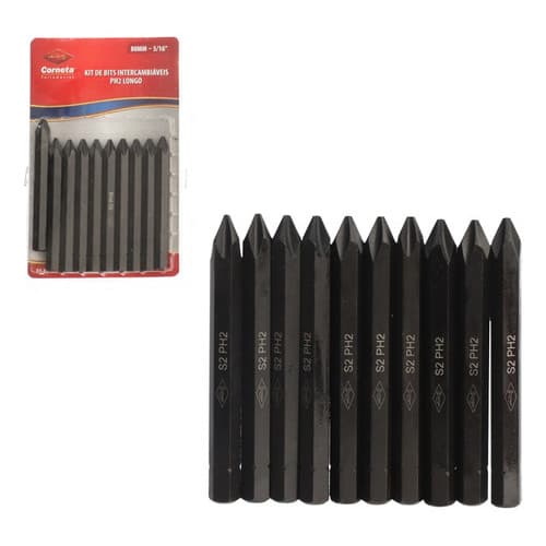 Bits Philips Longo 80mm 5/16 Ph2 Ponta Magnética Imantada Corneta 10 Unidades