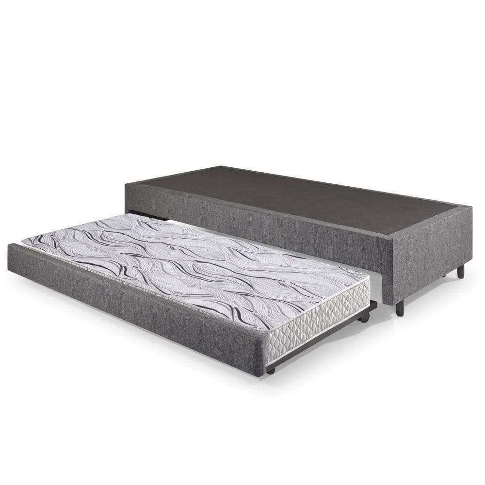 Bicama Box Solteiro Linho Cinza 88x188x28 cm com Colchão Auxiliar Ecoflex