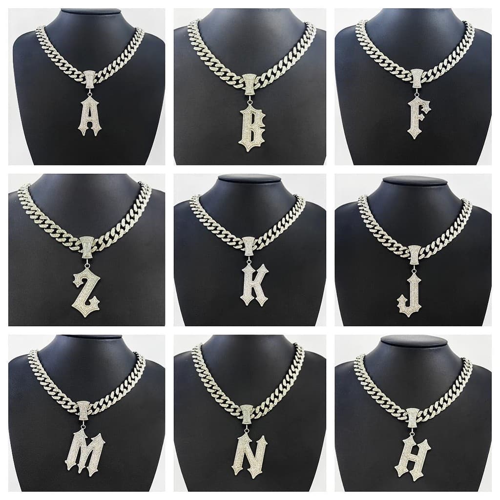 Novo Corrente Cravejada Ice 26 InglêS Letras Cheias De Diamante Hip Hop Liga Pingente Homens Colar Cubano Para Homens