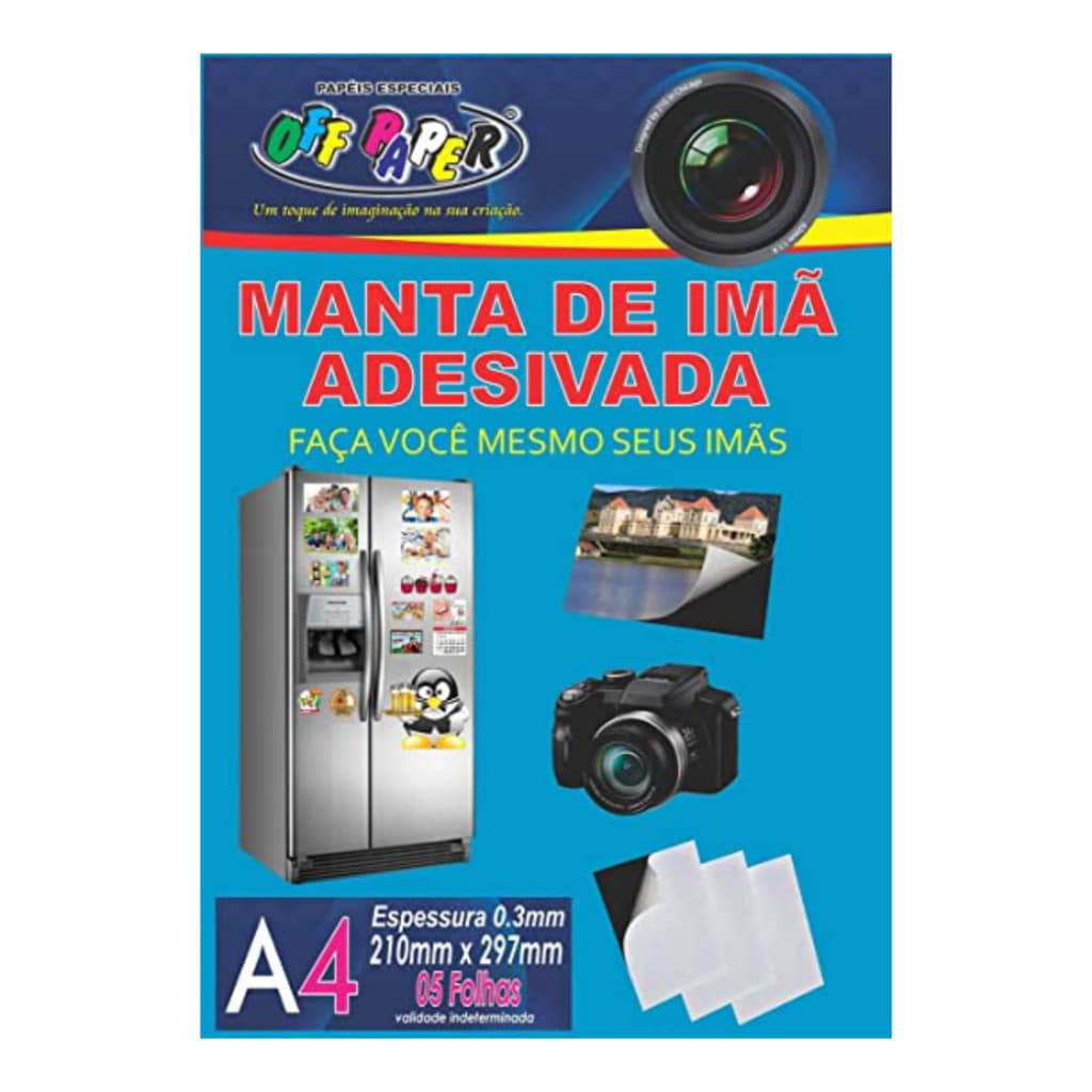 Manta de Imã Adesivada A4 0,3mm com 5 Folhas Ímã Autoadesivo Artesanato Off Paper