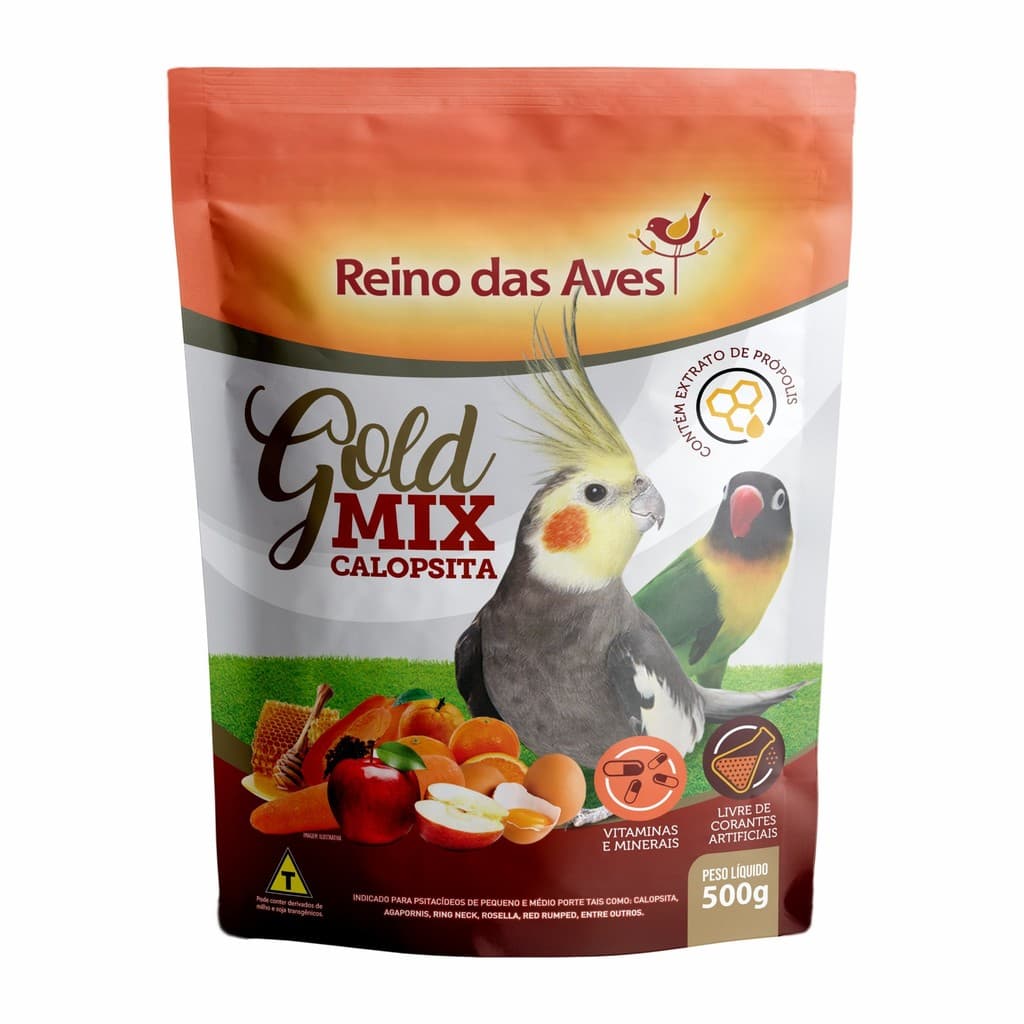 Ração Calopsita 500g Reino das Aves  Mistura nutritiva garante energia, penas fortes e bem das aves