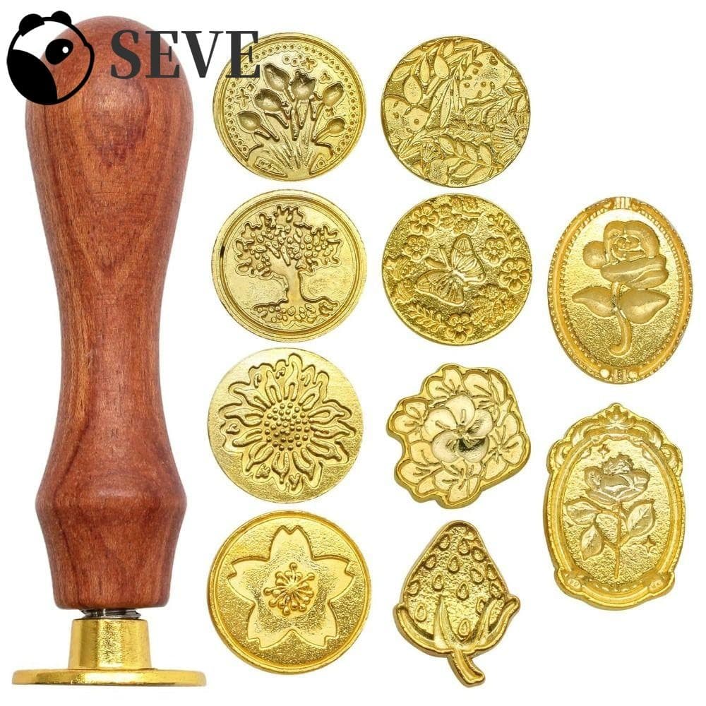 SEVE 8/10/12 Unidades Conjunto De Selos De Cabeça De Selo De Laca , Kit Carimbo De Cera Criativo De Flores De Rosa , Ret