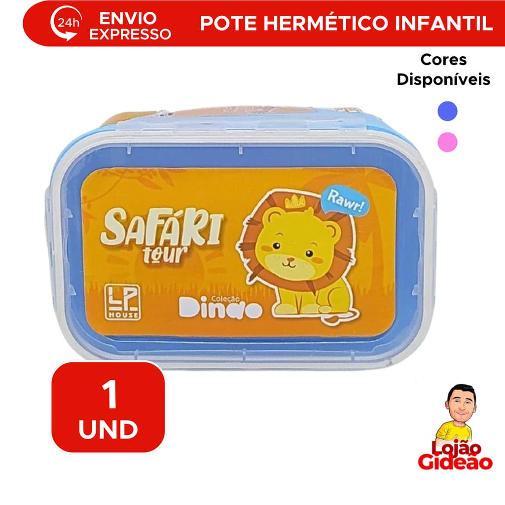 Pote Hermético De Plástico Tampa Com Trava Baby Dindo Safari 500ml Kids Infantil