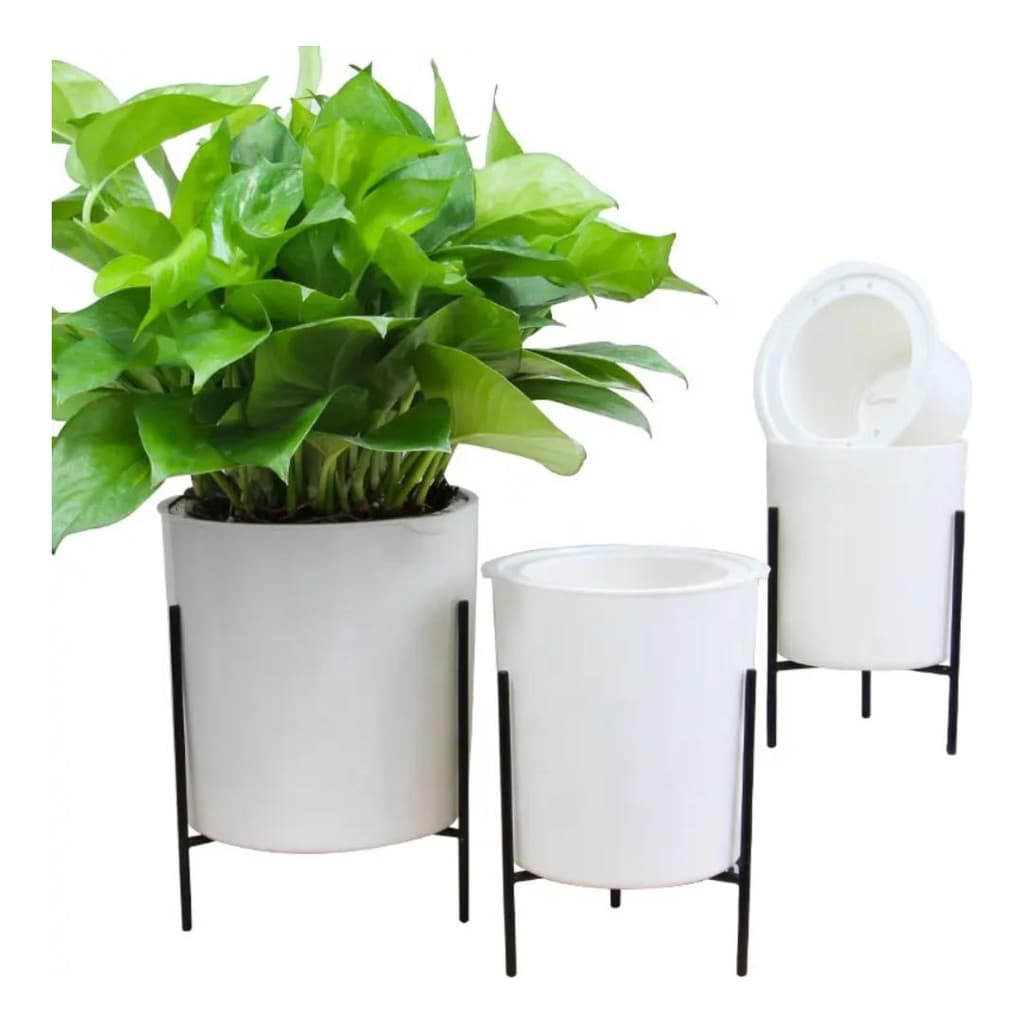 Kit 3 Cachepot Com Suporte De Ferro Preto 12cm Para Plantas