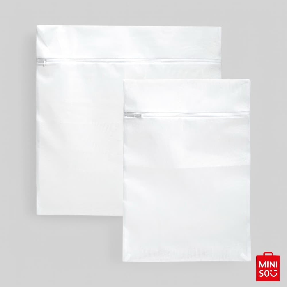 Kit 2 Sacos para Roupa Suja Miniso Branco – Organizador de Lavanderia e Viagem com Fechamento em Zíper
