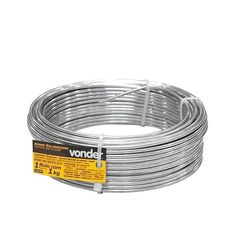 Arame Galvanizado Bwg 14 Fio 2,11mm Liso 20kg - Vonder (20 Rolo de Arame de 1Kg)
