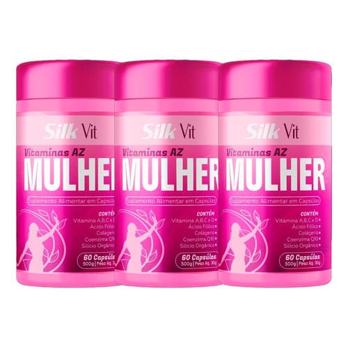 Kit 3 Az Mulher+ Colágeno+ Coq10+ Silicio 60 Cáps Silkvit