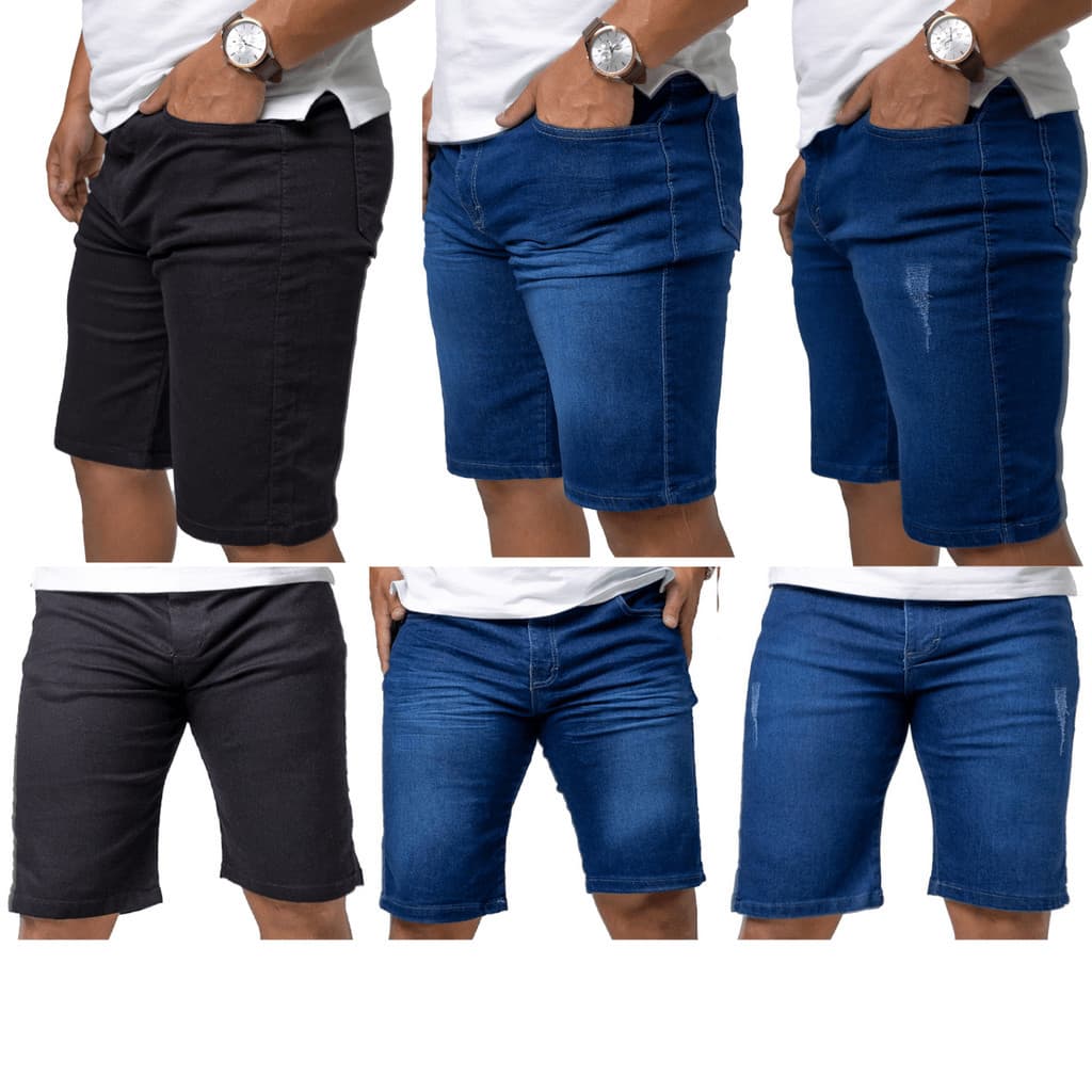Kit 3 Bermudas Masculina Jeans Com Lycra Elastano - Escolha sua Variação - Short Jeans Masculino Dia dos Pais