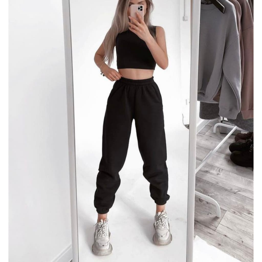 Calça moletom feminina Jogger Grossa Calca Moletom Frio Feminina Cintura Alta Flanelada Moleton Calça Bolso 2024