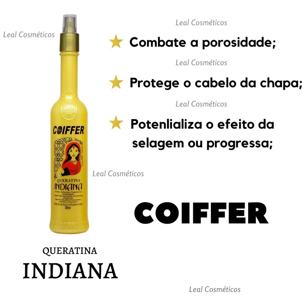 Queratina Líquida Indiana Coiffer 300ml Cauterização Capilar Profissional, Cauterização Para Cabelo