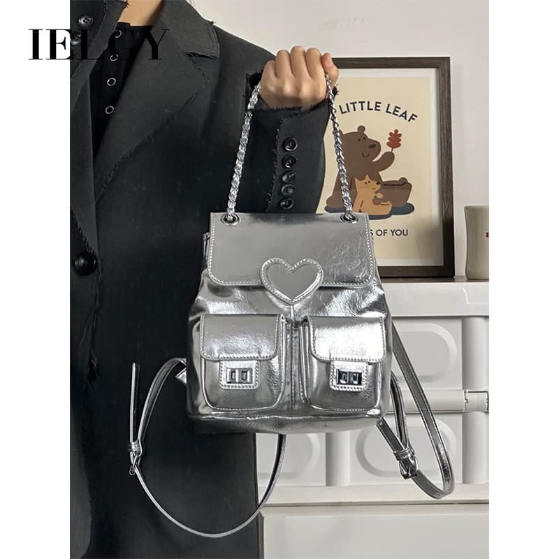 IELGY Bolsa Prata Verão Commuter Mochila de Grande Capacidade