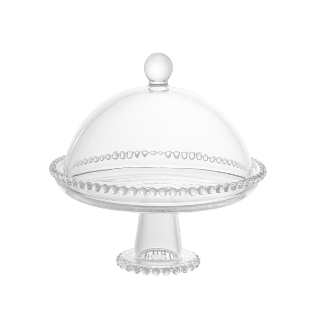 Mini Boleira Prato para Bolo em Cristal Pearl com Pé e Tampa 20cm x 18cm