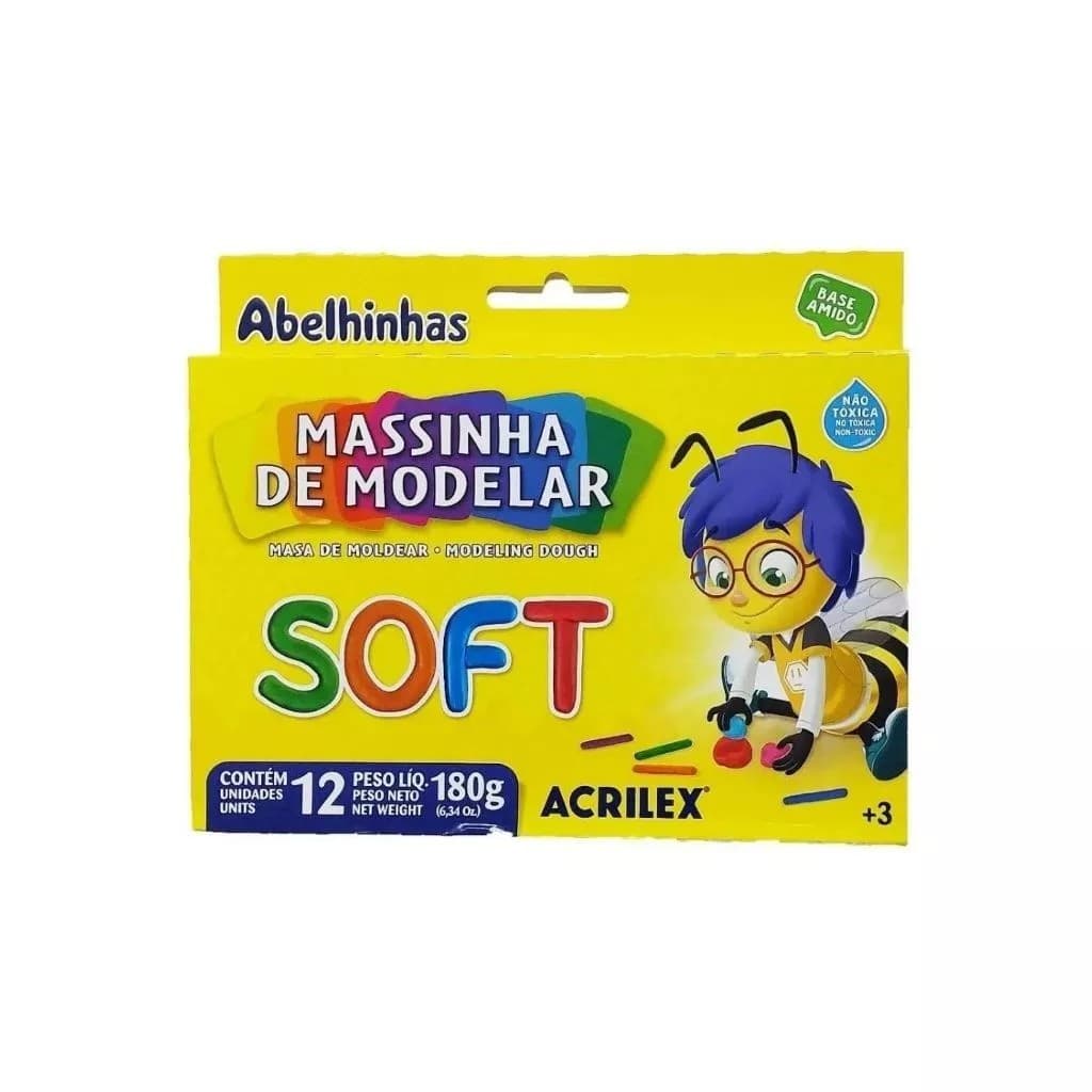 Massa de Modelar 180 gramas 6 e 12 Cores Soft (1, 2, 3 e 4 Unidades) - Acrilex | Massinha