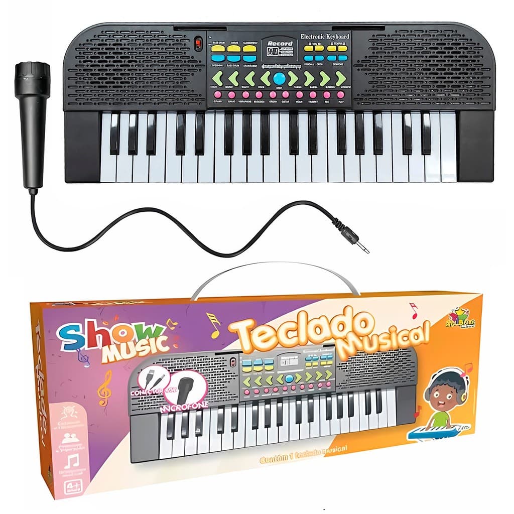 Teclado Musical Infantil 37 Teclas Com Microfone Ritmos E Funções Educativas De Gravação - Art Brink