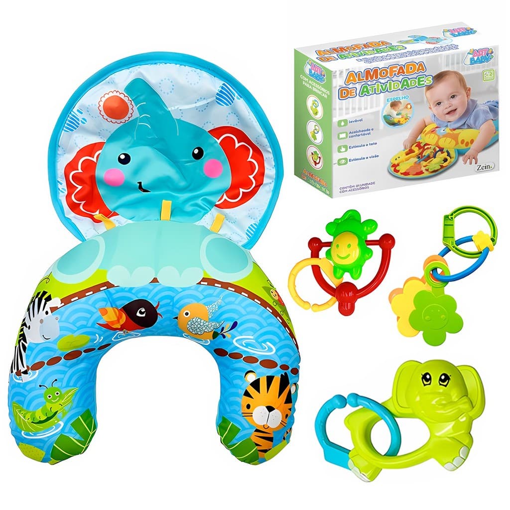 Almofada De Atividades Baby Com Chocalhos Coloridos Educativos Para Estimular Coordenação - Art Baby