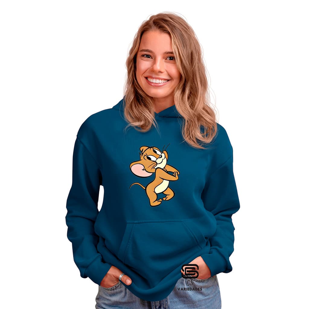Moletom Feminino Desenho Tom e Jerry Linha personagens Casaco Blusa de frio Canguru com bolso e capuz Diversas cores