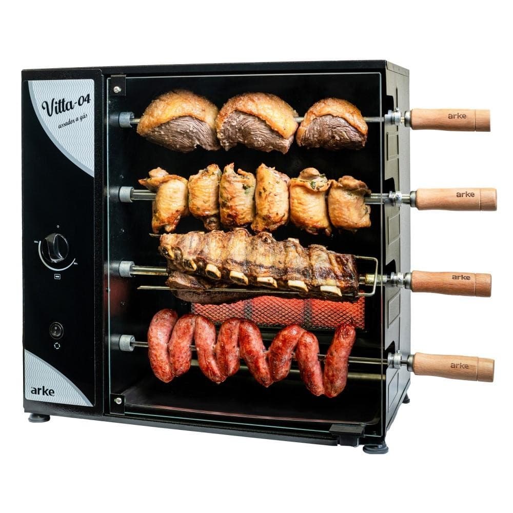 Churrasqueira a Gás GLP Rotativa Arke Vitta 4 Espetos 220V Preto