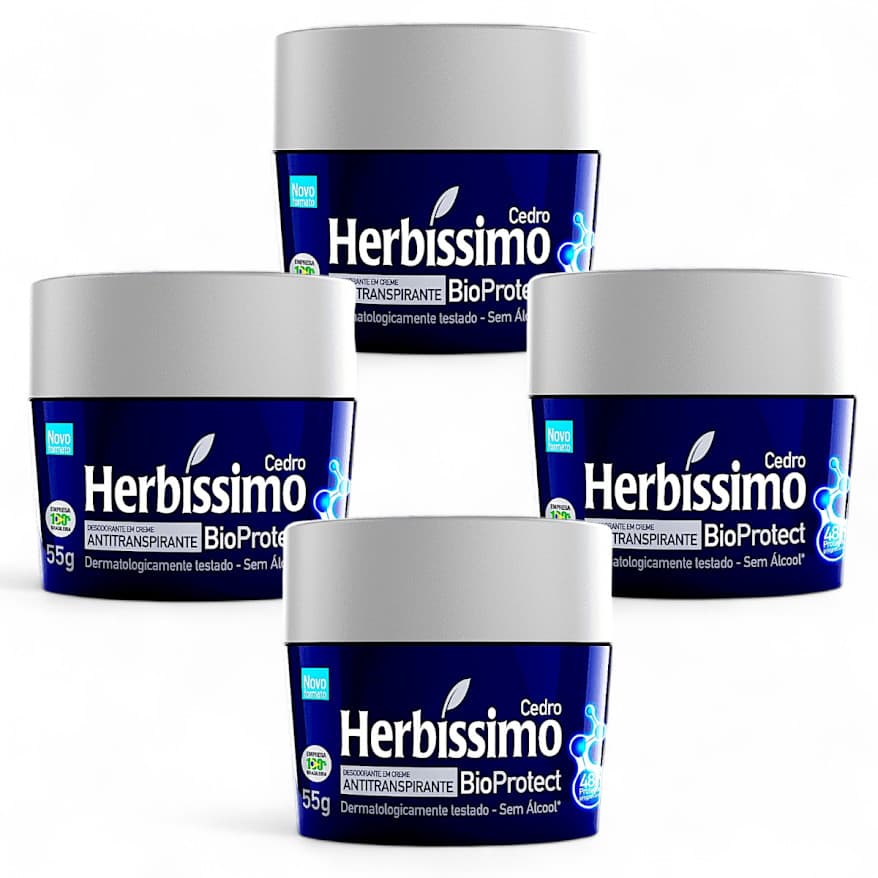 Kit com 4 Desodorantes Creme Antitranspirante Herbíssimo : Proteção Natural com Aroma Amadeirado Cítric