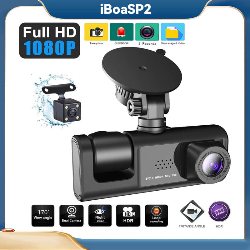 Câmera De Segurança 1080P 3 Lentes Câmera De Painel Gravação De Vídeo DVR Para Carro Gravação Frontal Traseira E Interna