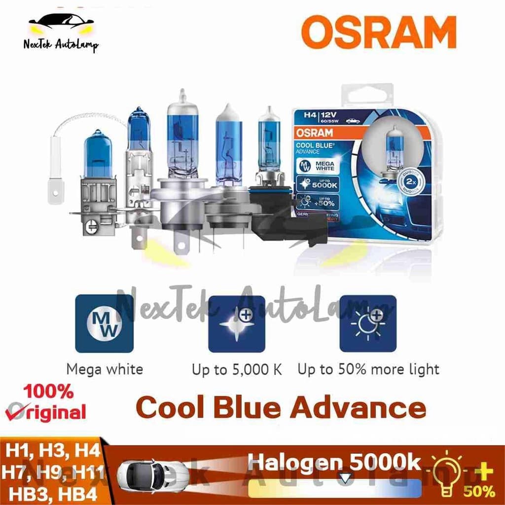 OSRAM Cool Blue Advance H1 H3 H4 H7 H9 H11 HB3 HB4 12V 5000K Farol De Halogênio Para Carro Lâmpadas Originais
