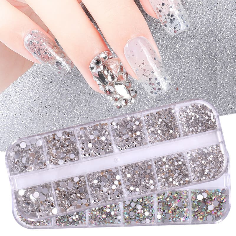 Kit 12 Strass para Decoração de Unhas em Cores Transparentes com Caixinha Organizadora de Jóias (S015)