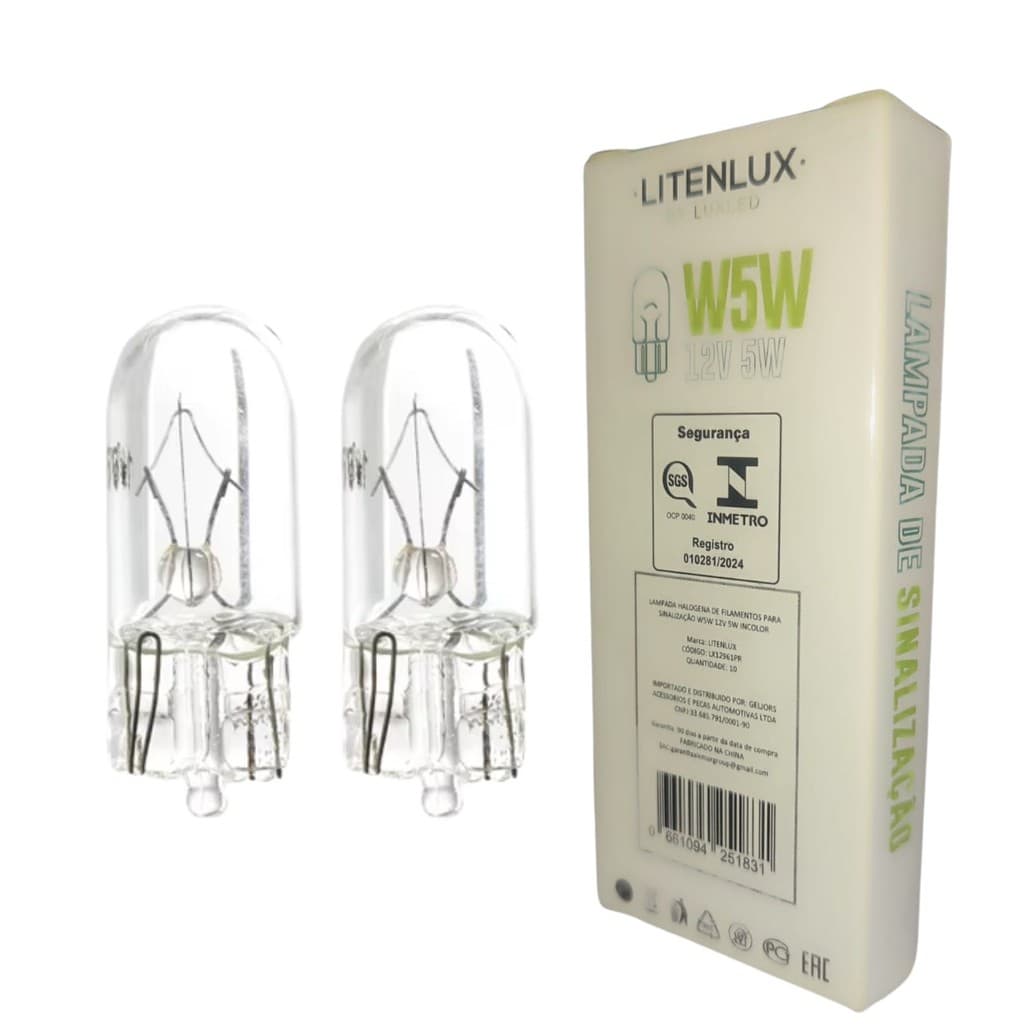 Lampada Farol Lanterna Pingo T10 W5w Esmagada 12v Original
