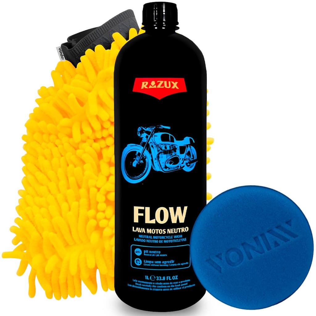 Flow 1L Razux Shampoo Para Motos Concentrando + Luva + Aplicador De Espuma Vonixx