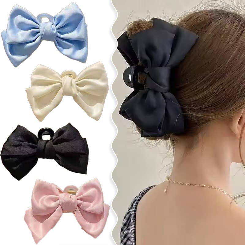 Bowknot Garra De Cabelo Feminino Elegante Cetim Arco Grampos Vintage Caranguejo Hairpin Menina Acessórios Para O