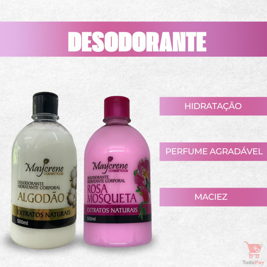 Maycrene Kit 2 Desodorantes Algodão e Rosa Mosqueta -  Hidratante Corporal Dia Dia