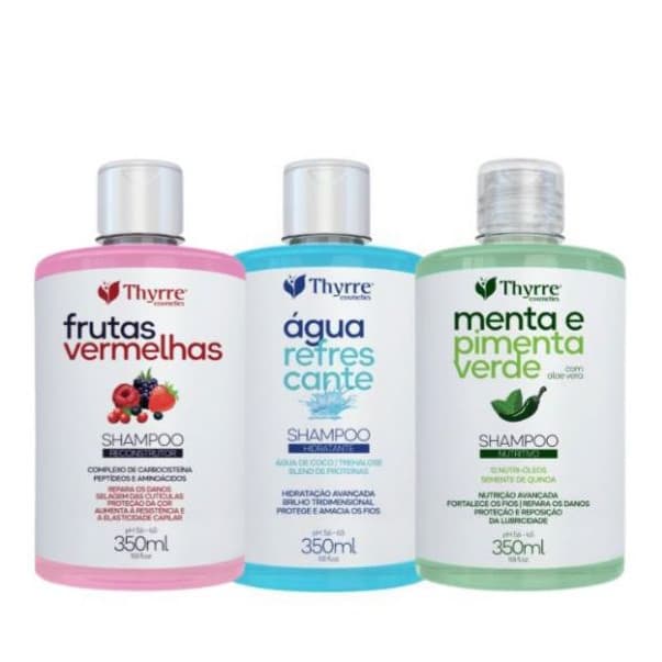 Kit Shampoos 3x350ml Cabelos Limpos e Para Todas as Necessidades Thyrre Cosmetics