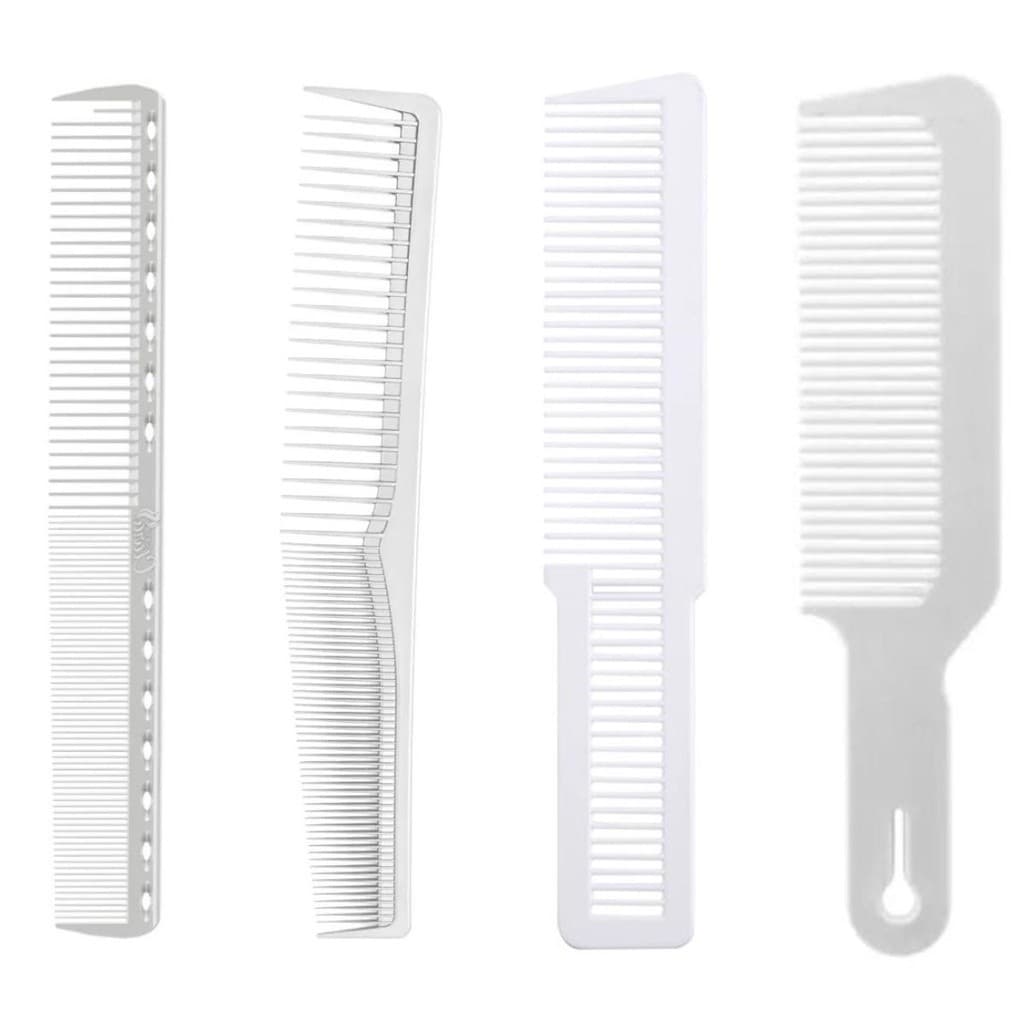 Kit 4 Pentes Flexivel  Carbono De Corte Barbeiro Profissional Branco