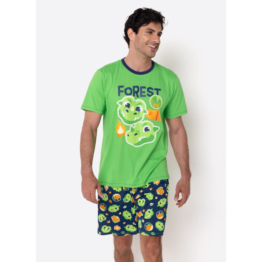 Pijama Manga Curta Algodão Masculino Dragão Camping - Puket