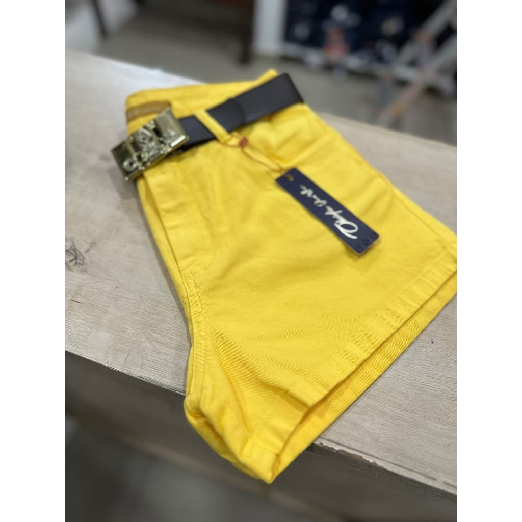 Short Feminino Jeans Sarja Cor Amarelo com lycra + Cinto de Brinde 10311