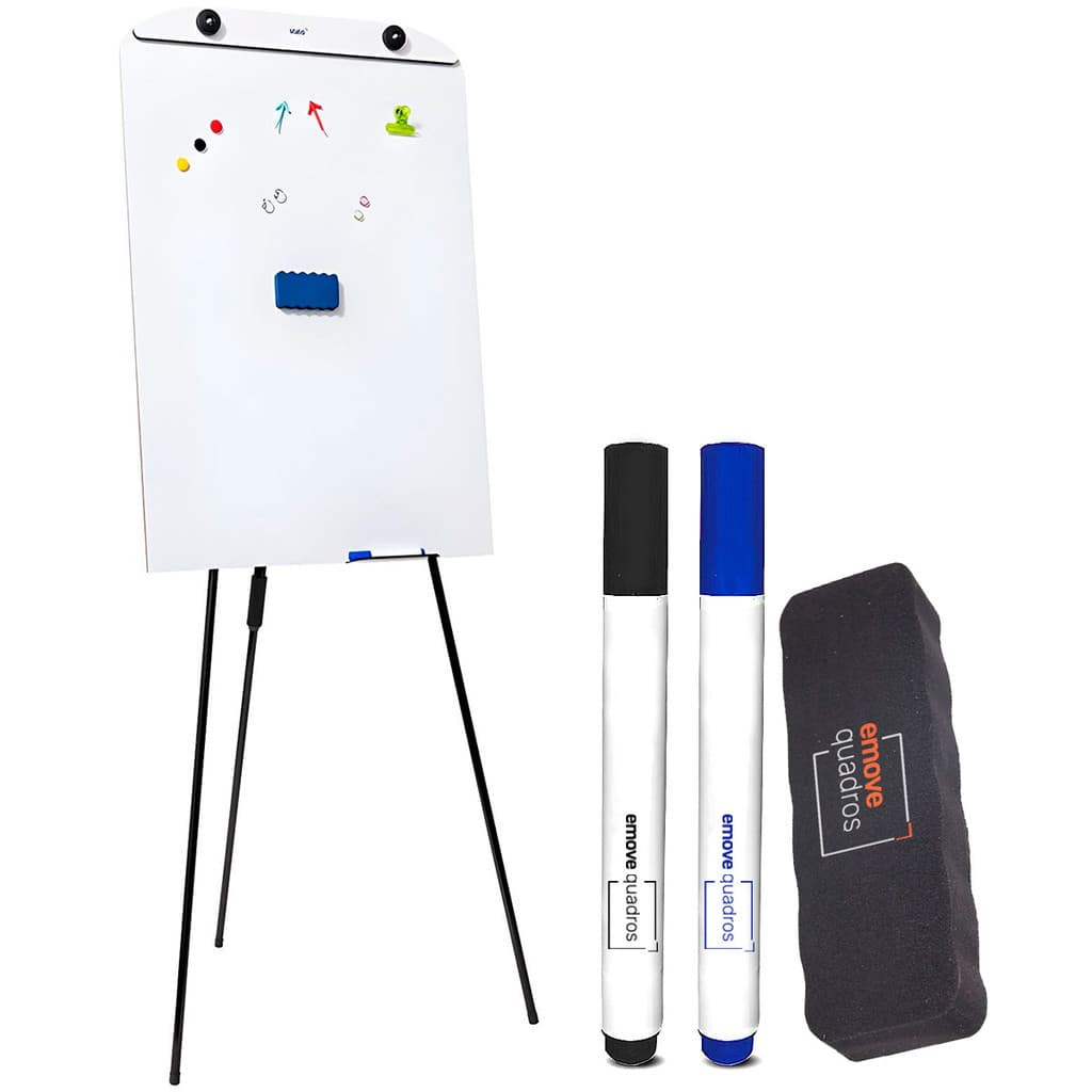 Cavalete Flip Chart Retrátil Magnético Lousa Quadro Branco + 2 Canetas Marcador Apagador