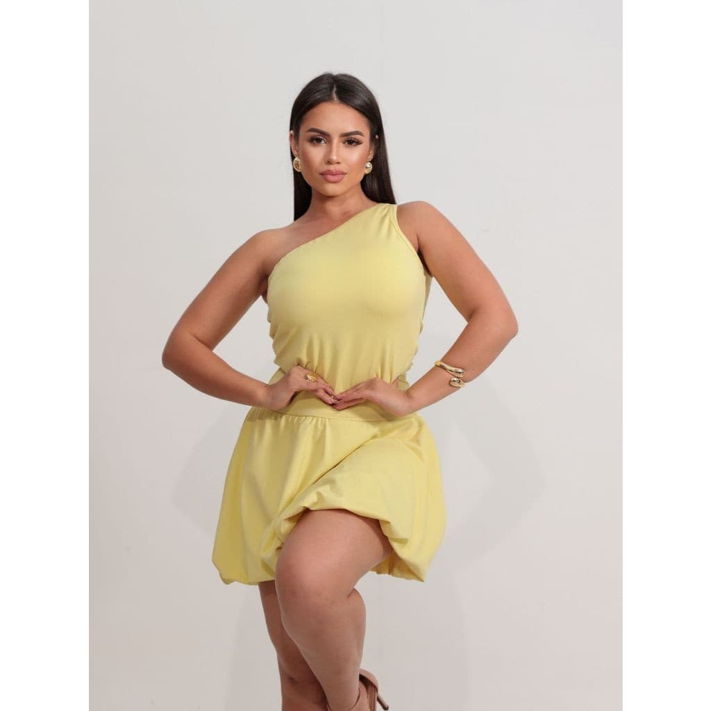 Vestido Vibin Company Amarela Feminina Adulto Manga Curta