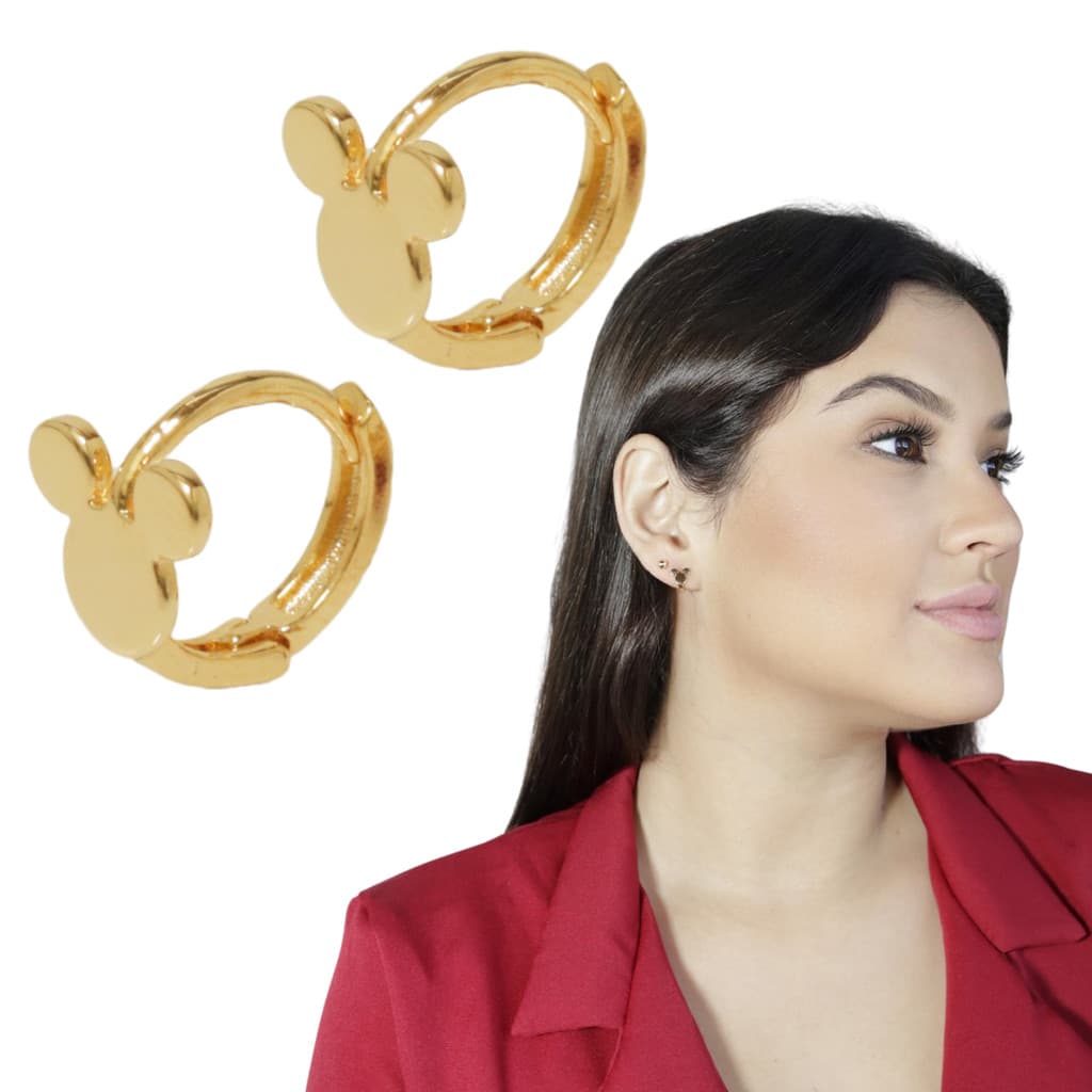 Brinco ouro Mickey banhado Argolinha Mickey pequena delicado
