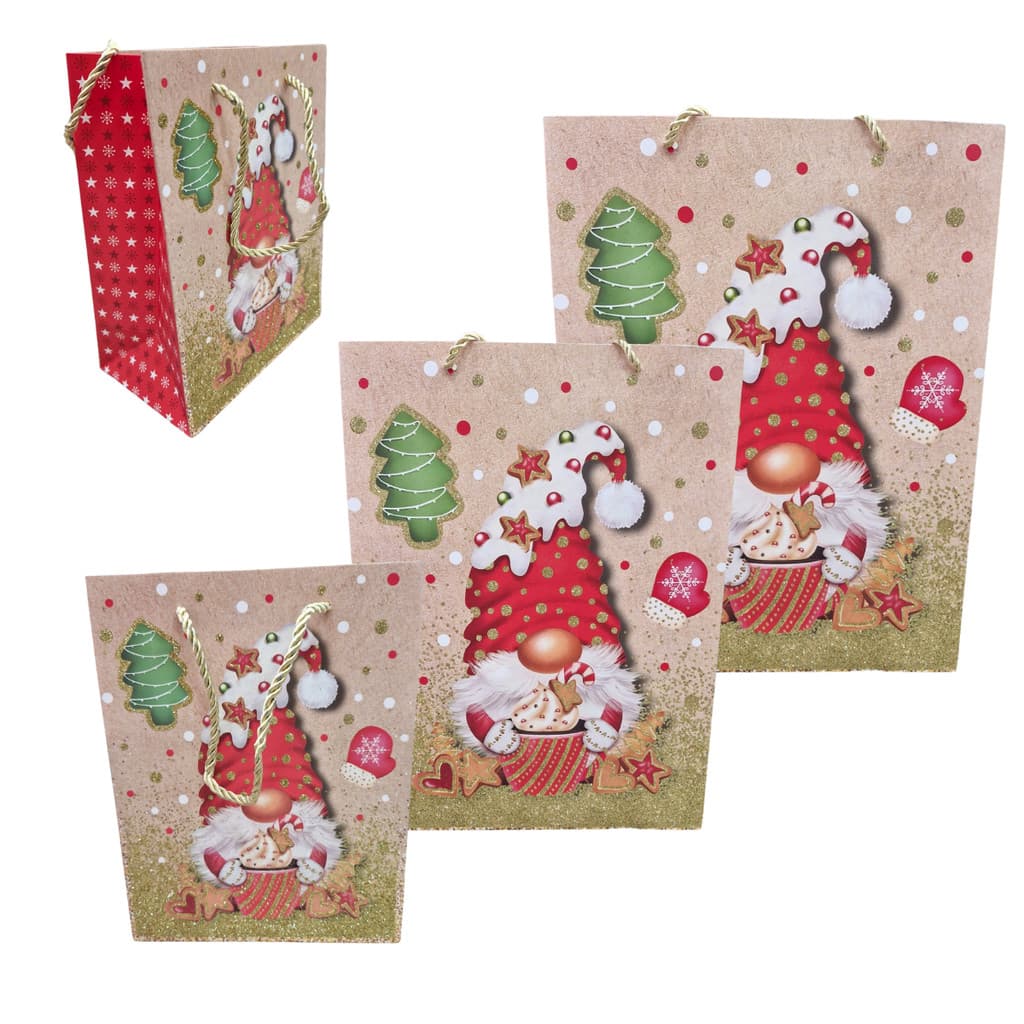 Kit 3 Sacolas P/ Presente Tema Natalino Natal 3 Tamanhos Pmg