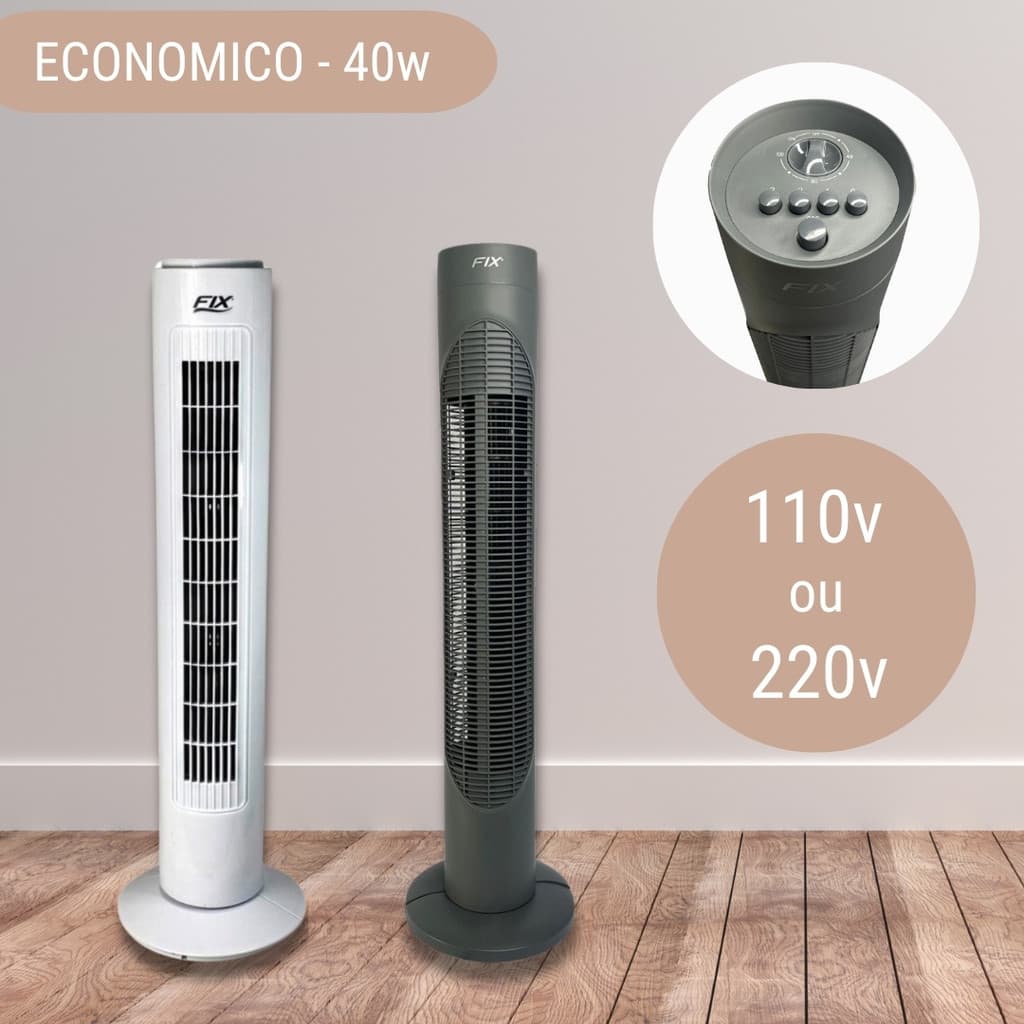 Ventilador Vertical Circulador Coluna Torre Economico Fix Cinza ou Branco 110v 220v