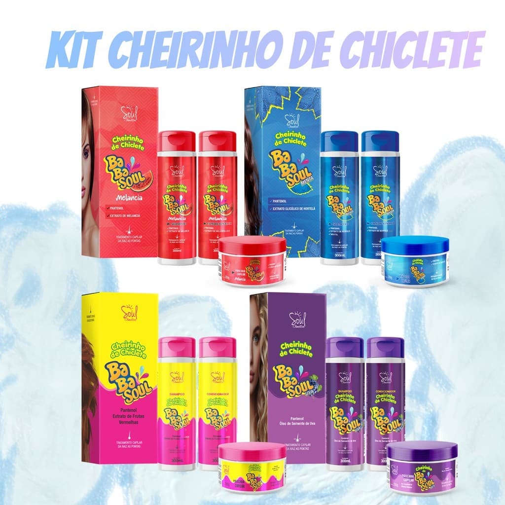 Kit Capilar 3 em 1 Shampoo Condicionador e Máscara com Cheirinho de Chiclete Babalu