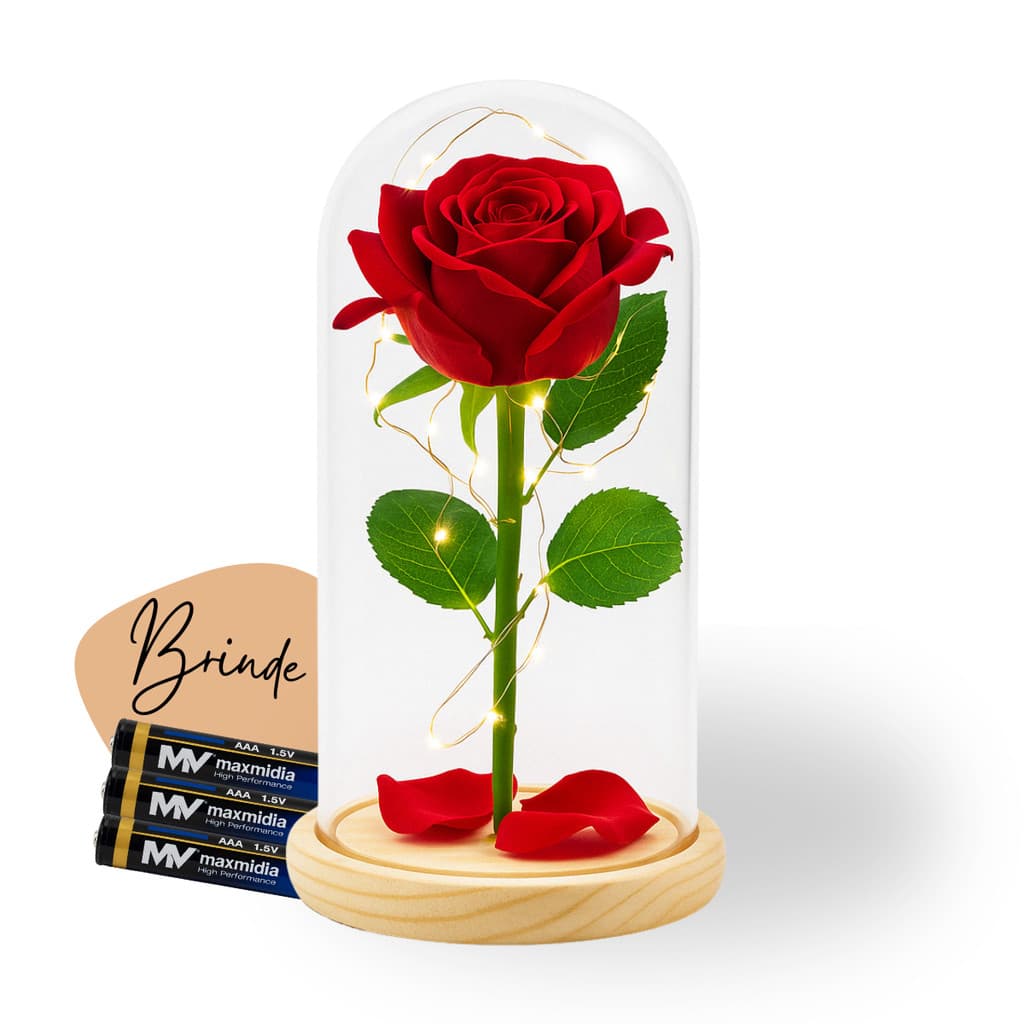 Rosa Encantada Magica Bela Flor Vidro Luminaria Luz Madeira