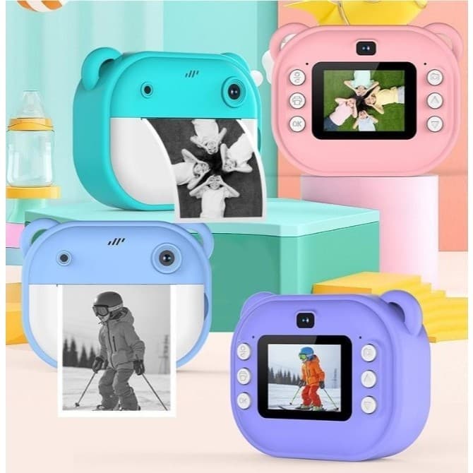 Câmera Infantil Multifuncional, 20MP 1080P HD, Recarregável, com Papel de Impressão Azul