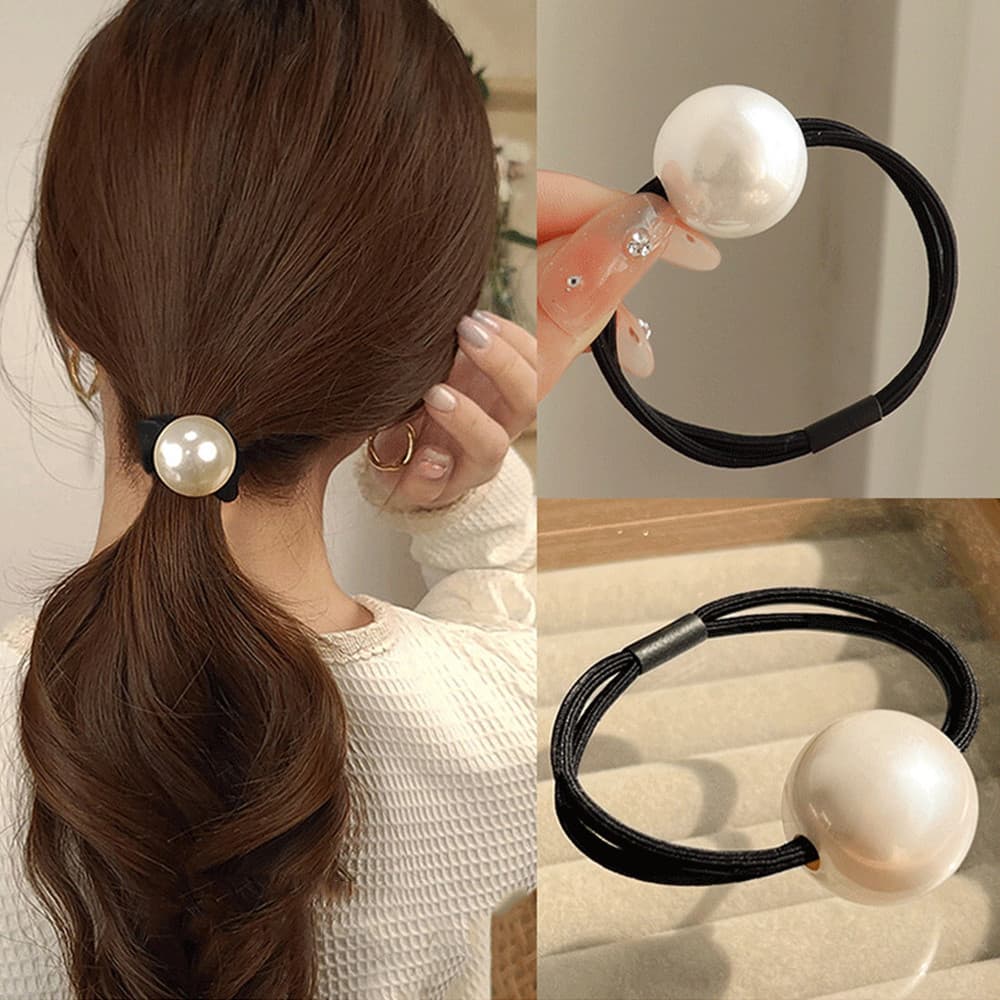 Simples Imitação De Pérola Cabeça Corda Vintage Alta Elástica Borracha Titular Rabo De Cavalo Scrunchies Headwear