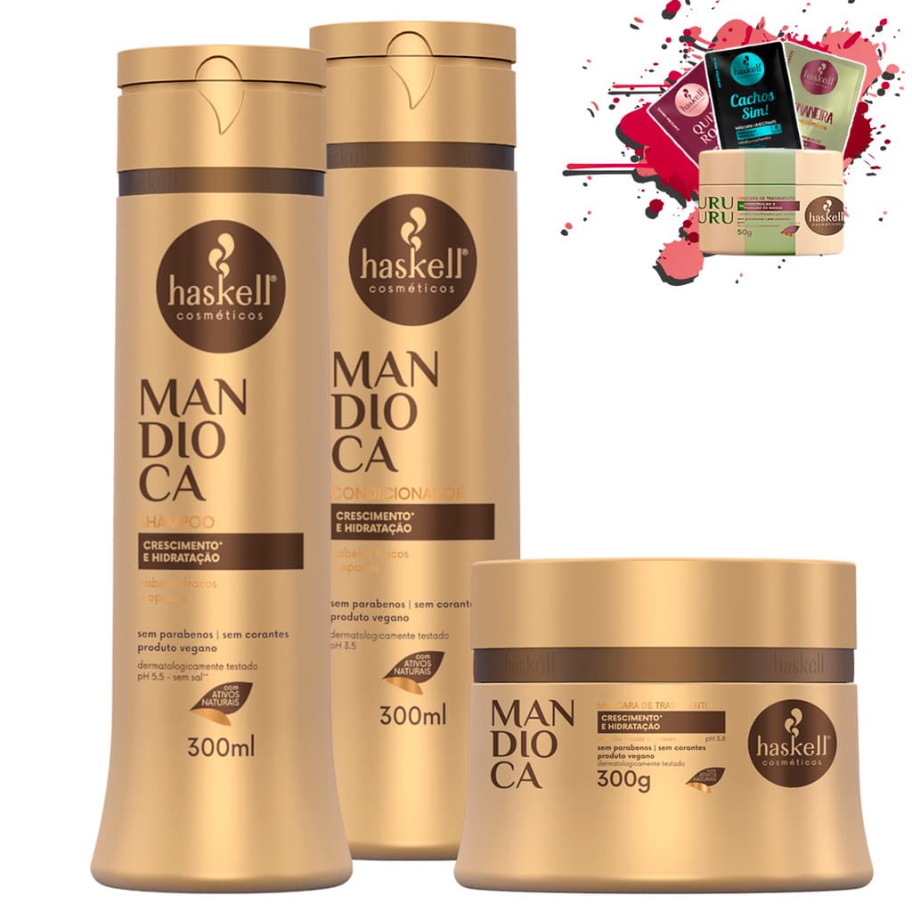Kit Haskell Mandioca Shampoo Condicionador 300 Mascara 300g