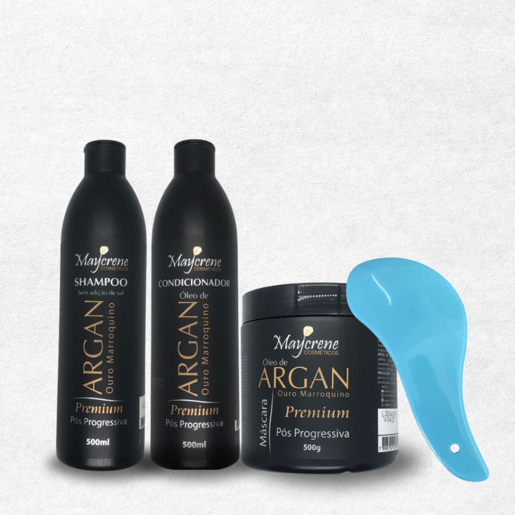 Maycrene Kit Argan Premium 1 Shampoo + 1 Condicionador + 1 Máscara + Escova de Pentear