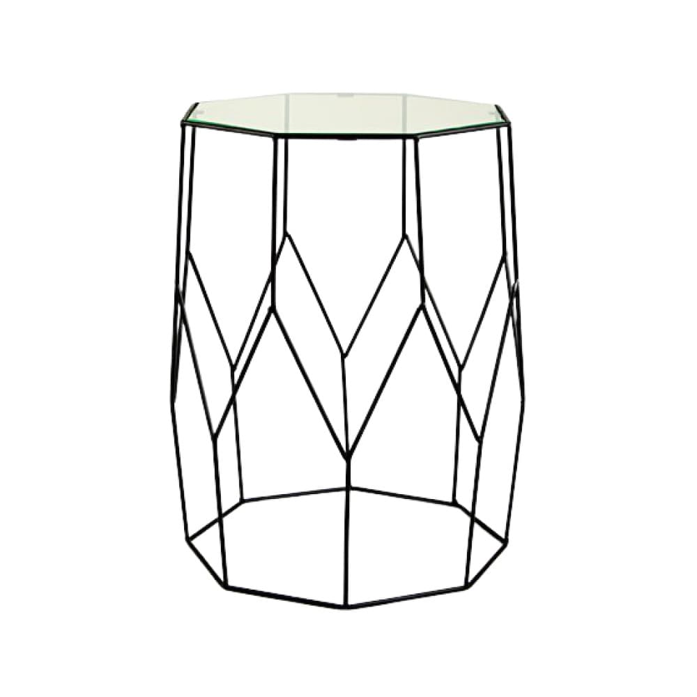 Mesa Lateral Preta em Metal e Vidro - 48cm