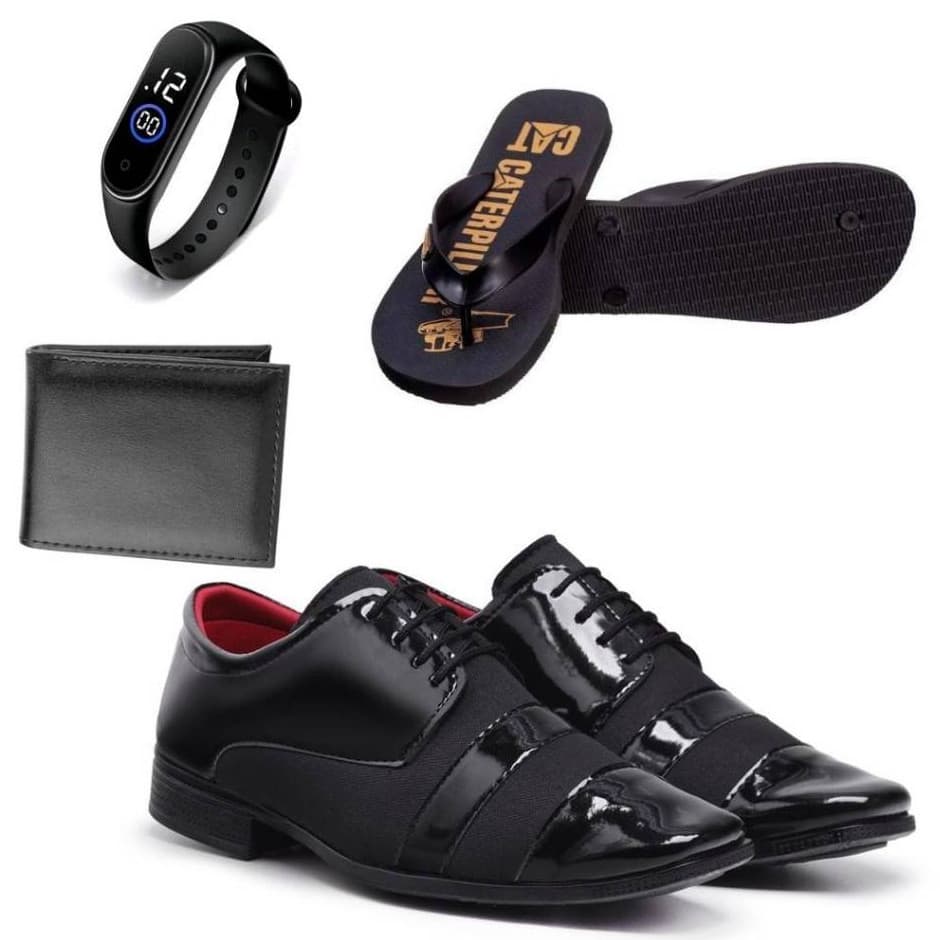 Kit Sapato Social Masculino + Chinelo + Carteira e Relogio