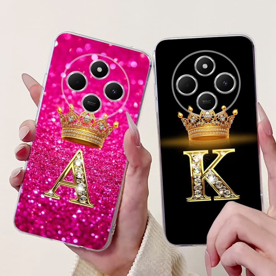 Casal Caixa De Telefone Para Xiaomi Redmi 14C 4G/14R 5G Caso Bonito Coroa Letras Capa Macia Poco C75 C 75 Pára-Choques