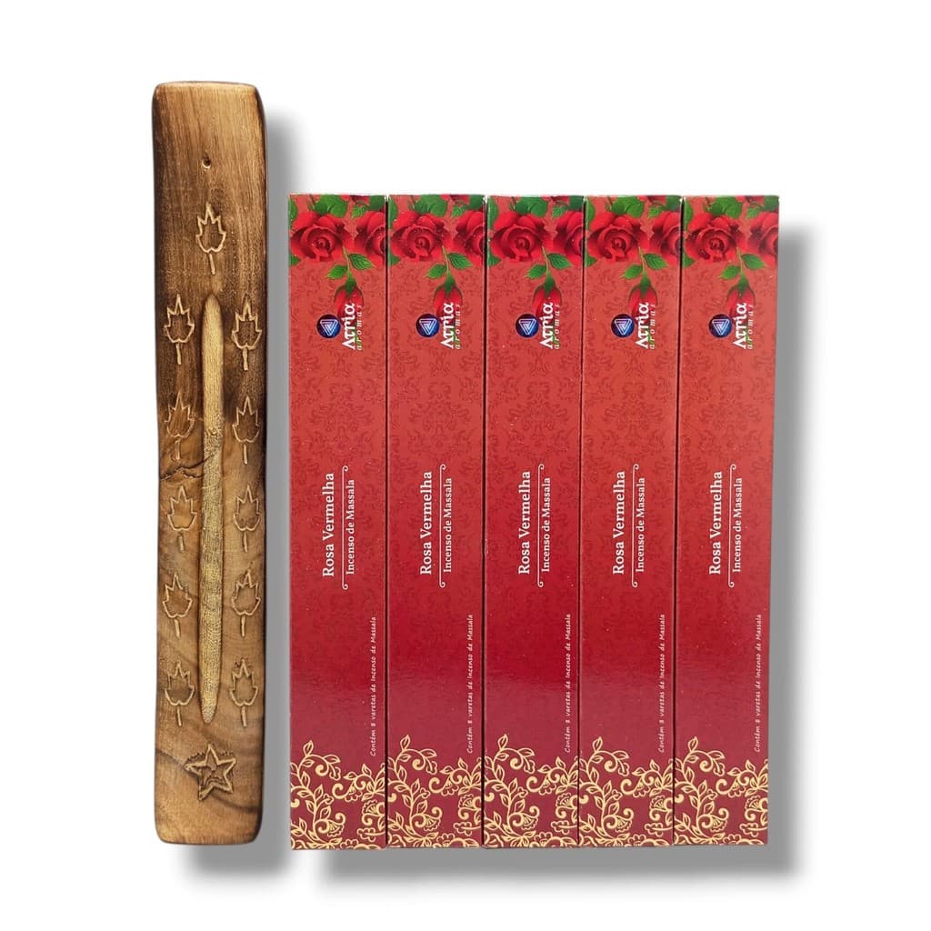 Kit 5cx Rosas Vermelhas Incenso Massala Atria + incensário (40 varetas)